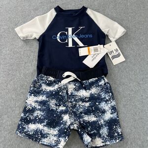 Calvin Klein Jeans ASSORTED Baby Infant 2-Piece Striped Tee & Shorts Set, US 12M